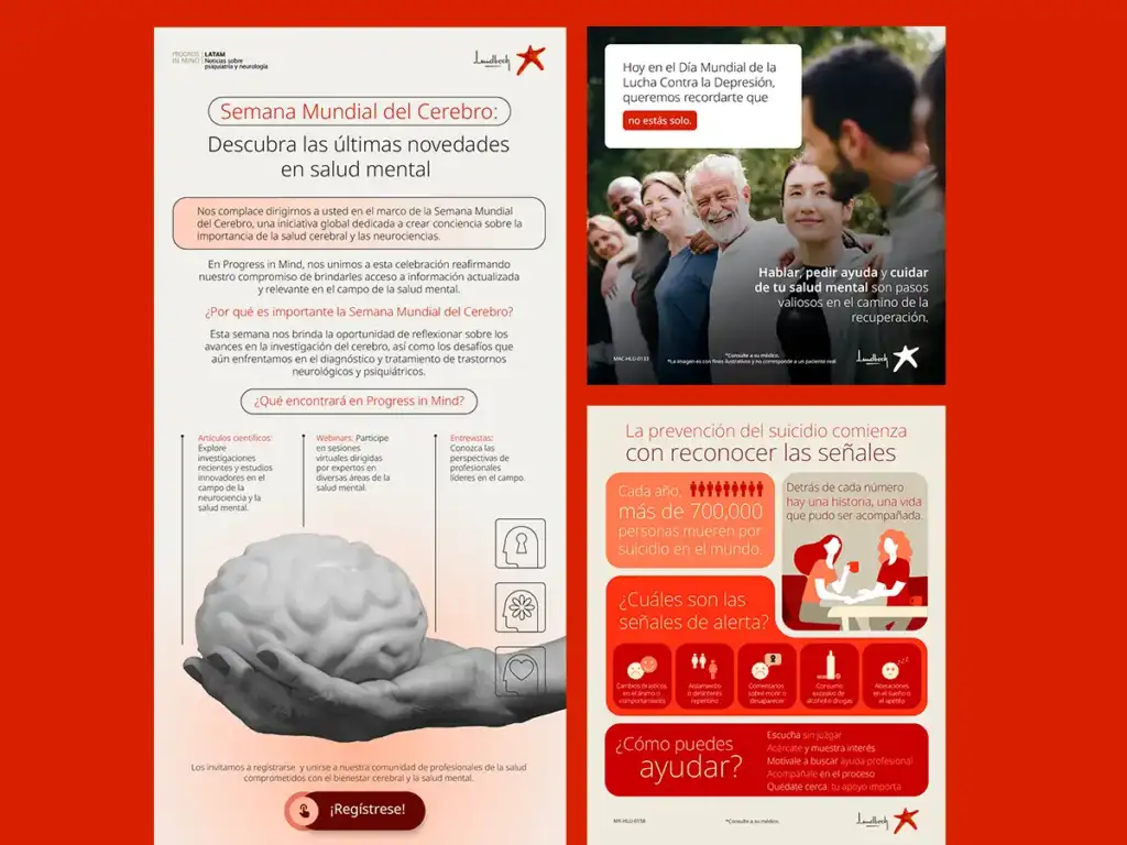 Diseño y estructura de pautas de email marketing para profesionales de la salud, parte de la estrategia integral de comunicación digital de Social Black para Lundbeck.