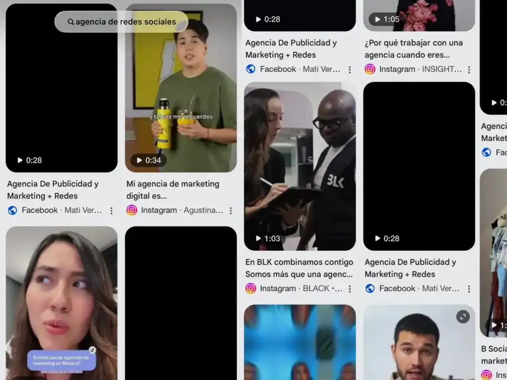 Búsqueda en Google Search de agencia de redes sociales. Lo que demuestra lo importante de activar Google Search Console para Redes Sociales. 