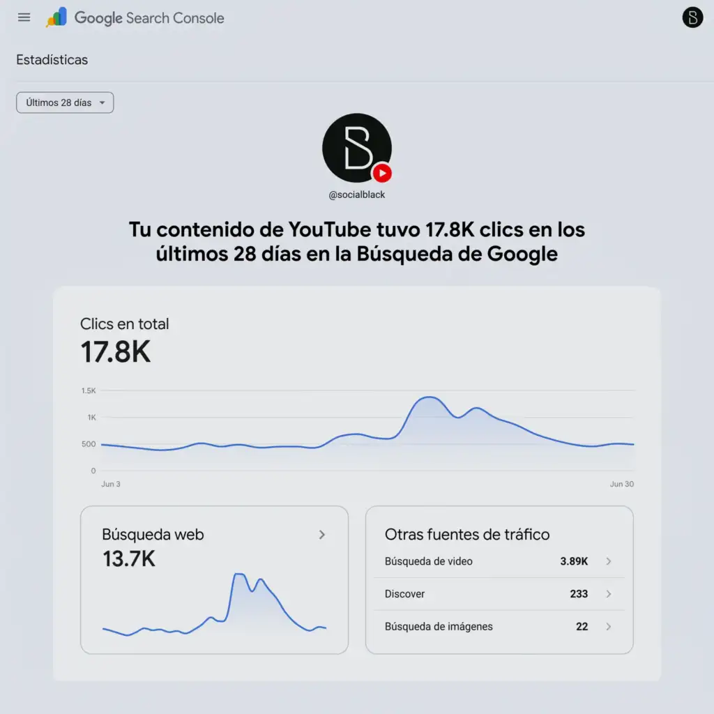 Integración de Google Search Console a Redes Sociales: Instagram, TikTok, YouTube y X (Twitter).
